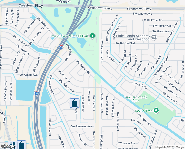 map of restaurants, bars, coffee shops, grocery stores, and more near 2001 Southwest Pruitt Street in Port St. Lucie