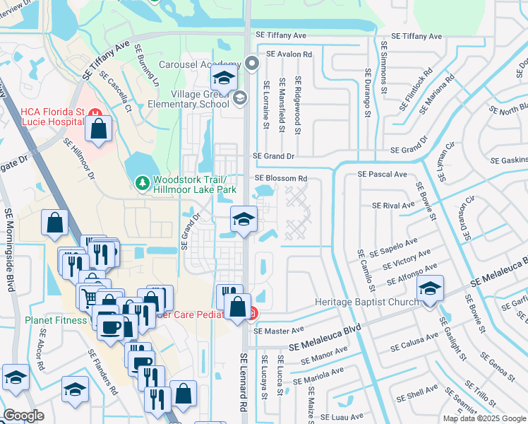 map of restaurants, bars, coffee shops, grocery stores, and more near 2102 Southeast Round Table Drive in Port St. Lucie