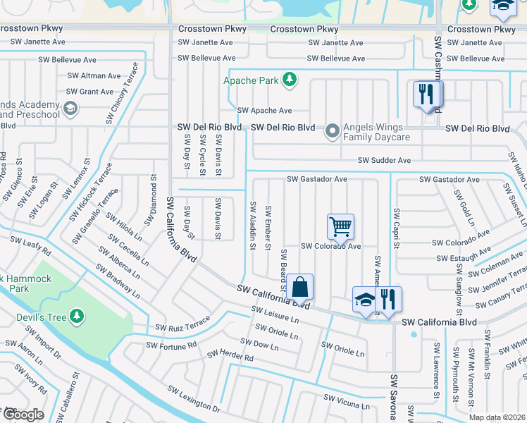 map of restaurants, bars, coffee shops, grocery stores, and more near 1956 Southwest Ember Street in Port St. Lucie