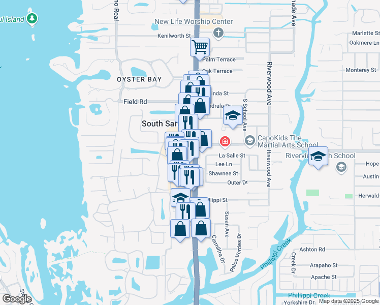map of restaurants, bars, coffee shops, grocery stores, and more near 4900 South Tamiami Trail in Sarasota