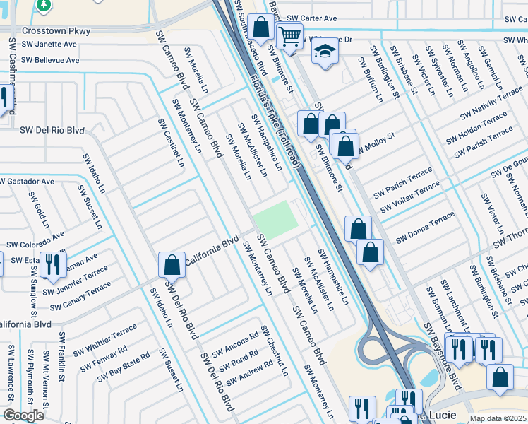 map of restaurants, bars, coffee shops, grocery stores, and more near 1945 Southwest Cameo Boulevard in Port St. Lucie