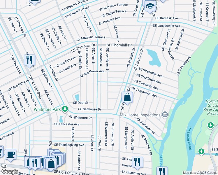 map of restaurants, bars, coffee shops, grocery stores, and more near 602 Southeast Polynesian Avenue in Port Saint Lucie