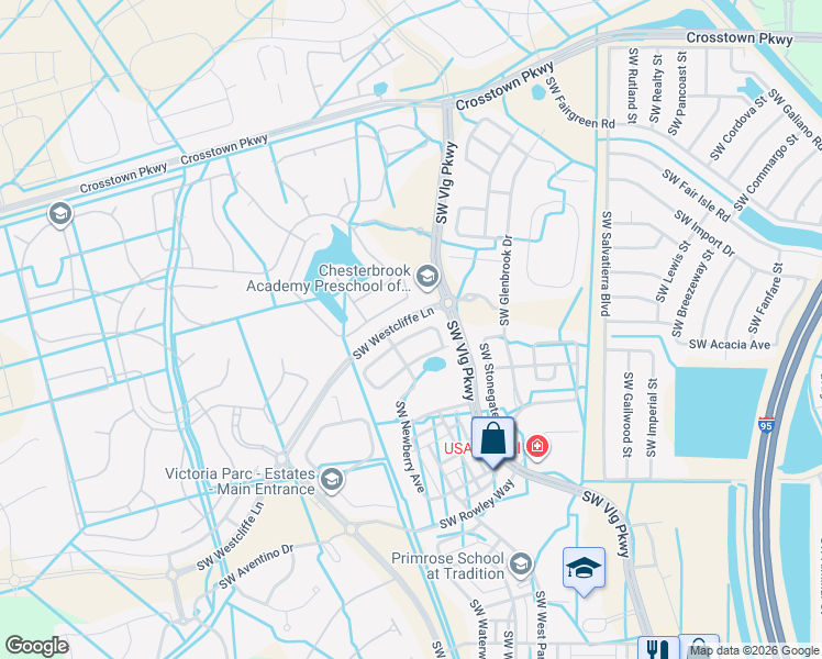 map of restaurants, bars, coffee shops, grocery stores, and more near 11236 Southwest Hadley Street in Port St. Lucie