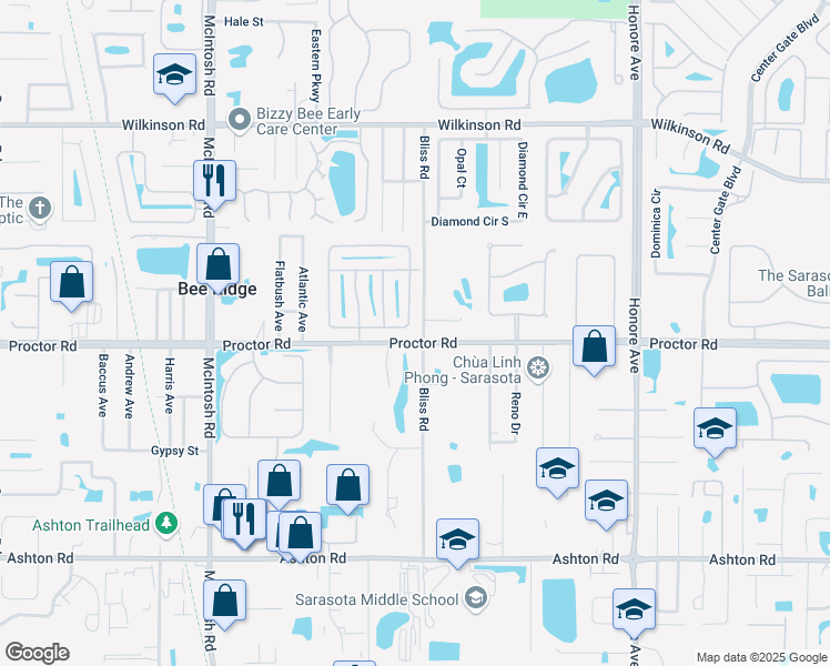 map of restaurants, bars, coffee shops, grocery stores, and more near 4621 Meadowview Circle in Sarasota