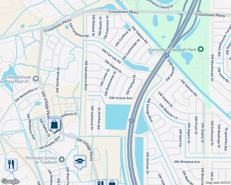 map of restaurants, bars, coffee shops, grocery stores, and more near 1970 Southwest Glendale Street in Port St. Lucie