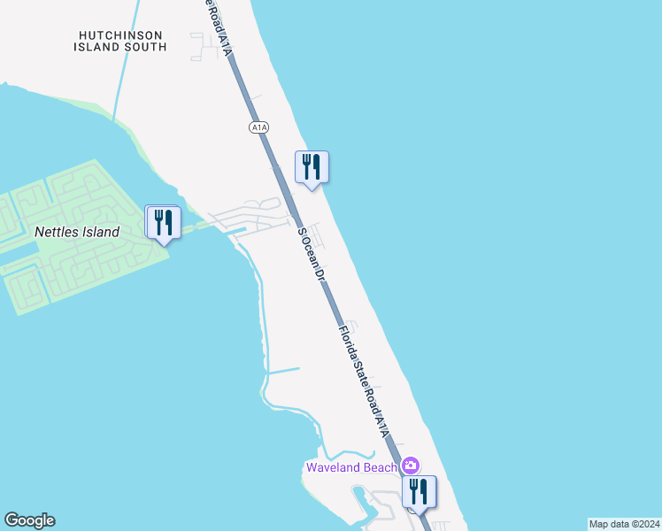 map of restaurants, bars, coffee shops, grocery stores, and more near 9940 South Ocean Drive in Jensen Beach