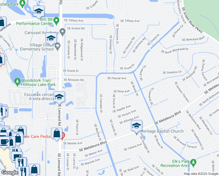 map of restaurants, bars, coffee shops, grocery stores, and more near 1849 Southeast Camilo Street in Port Saint Lucie