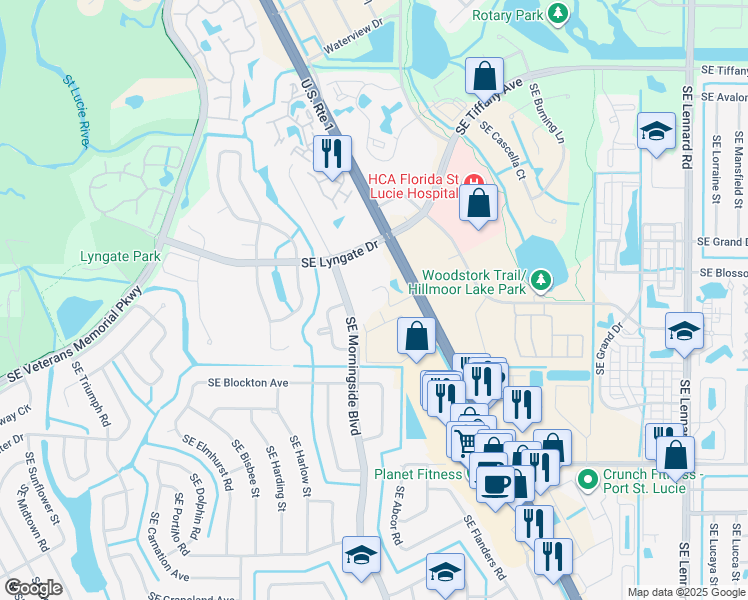 map of restaurants, bars, coffee shops, grocery stores, and more near 9825 Route 1 in Port St. Lucie