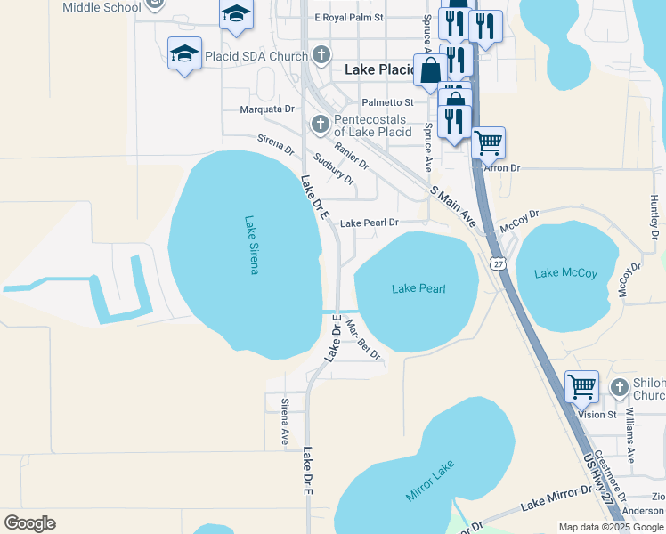map of restaurants, bars, coffee shops, grocery stores, and more near 4 Richards Drive in Lake Placid