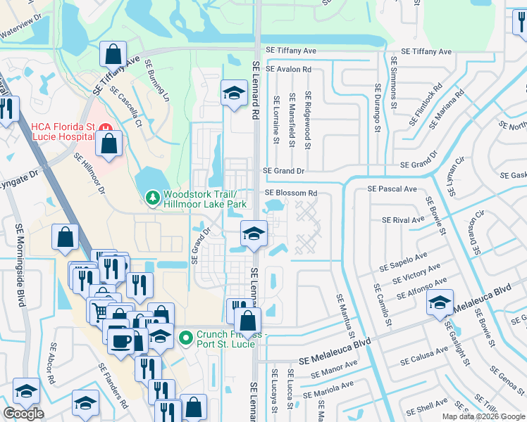 map of restaurants, bars, coffee shops, grocery stores, and more near 2021 Southeast Lennard Road in Port St. Lucie