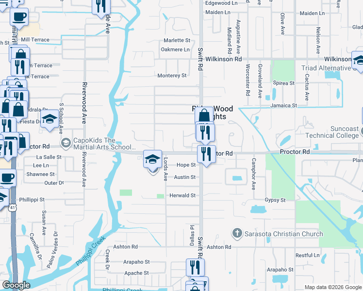 map of restaurants, bars, coffee shops, grocery stores, and more near 4769 Sonada Court in Sarasota