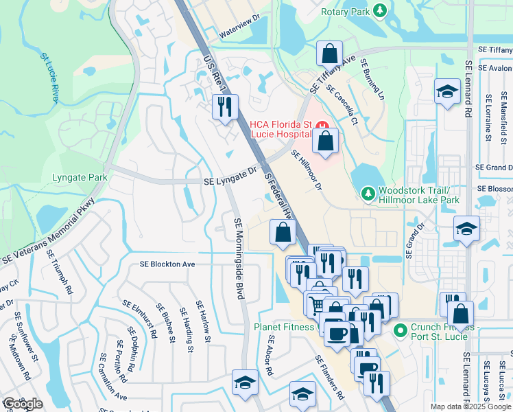 map of restaurants, bars, coffee shops, grocery stores, and more near 6646 U.S. 1 in Port St. Lucie
