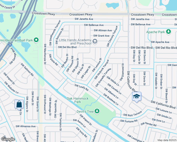 map of restaurants, bars, coffee shops, grocery stores, and more near 1912 Southwest Lennox Street in Port St. Lucie