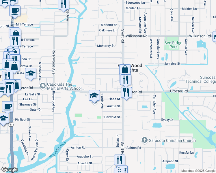 map of restaurants, bars, coffee shops, grocery stores, and more near 4769 Sonada Court in Sarasota