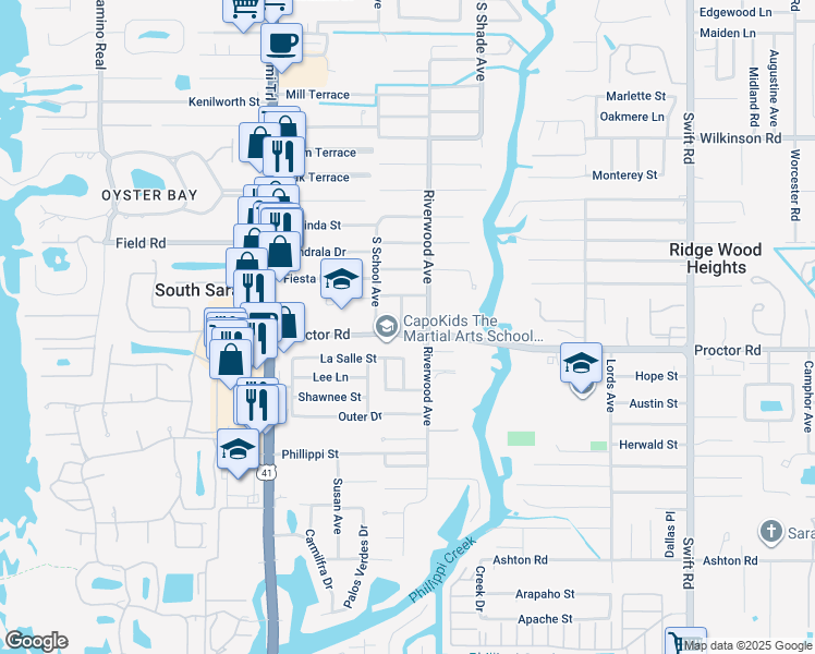 map of restaurants, bars, coffee shops, grocery stores, and more near 4717 Crystal Avenue in Sarasota