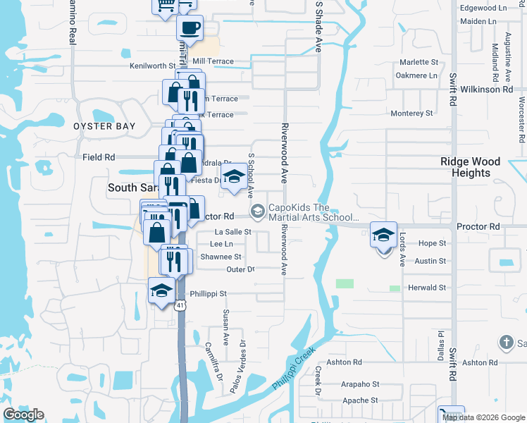 map of restaurants, bars, coffee shops, grocery stores, and more near 4717 Crystal Avenue in Sarasota