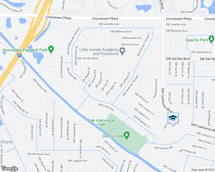 map of restaurants, bars, coffee shops, grocery stores, and more near 1897 Southwest Erie Street in Port St. Lucie