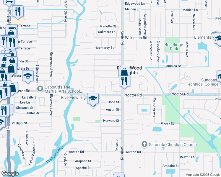 map of restaurants, bars, coffee shops, grocery stores, and more near 4769 Sonada Court in Sarasota