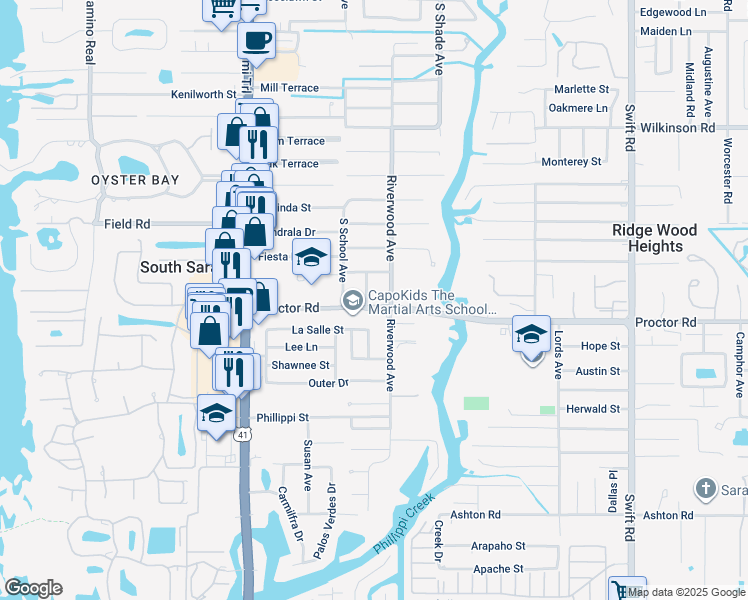 map of restaurants, bars, coffee shops, grocery stores, and more near 4717 Crystal Avenue in Sarasota