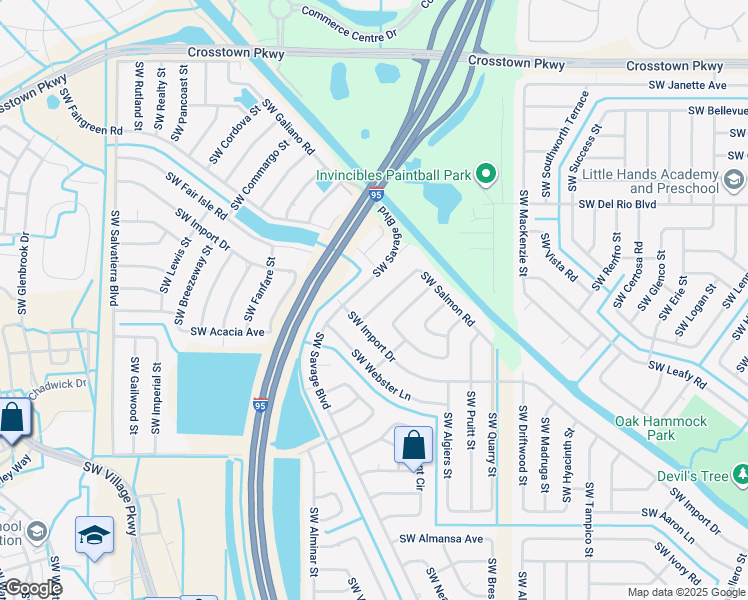 map of restaurants, bars, coffee shops, grocery stores, and more near 2379 Southwest Salmon Road in Port St. Lucie