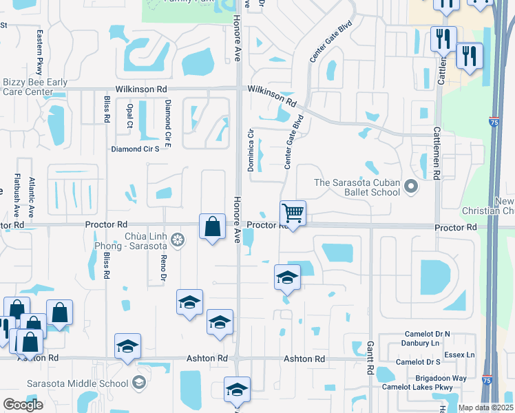 map of restaurants, bars, coffee shops, grocery stores, and more near 4700 Honore Avenue in Sarasota