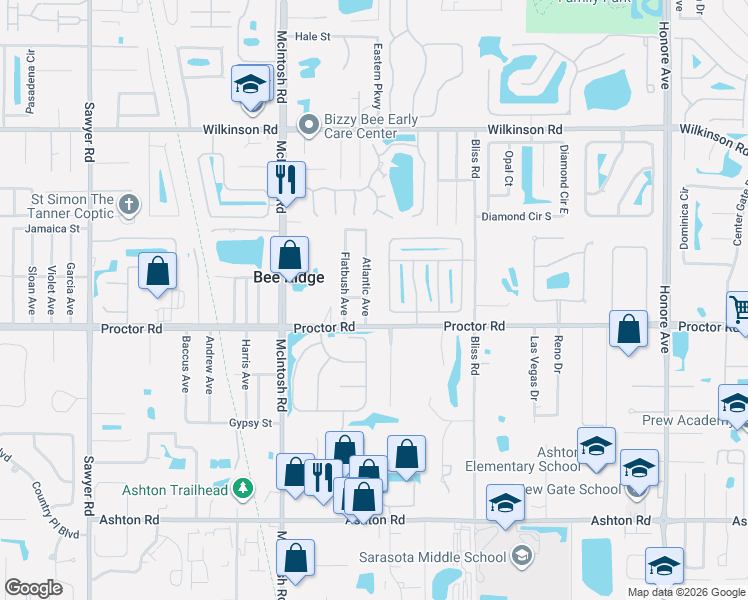 map of restaurants, bars, coffee shops, grocery stores, and more near 4736 Edgewood Avenue in Sarasota