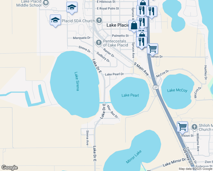 map of restaurants, bars, coffee shops, grocery stores, and more near 4 Richards Drive in Lake Placid