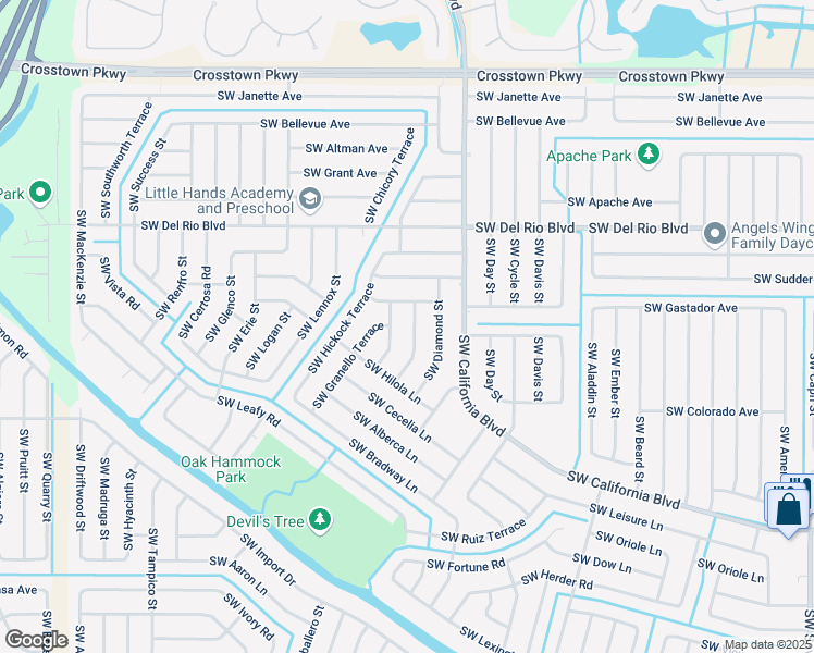 map of restaurants, bars, coffee shops, grocery stores, and more near 1926 Southwest Hillman Street in Port St. Lucie