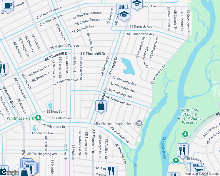 map of restaurants, bars, coffee shops, grocery stores, and more near 711 Southeast Sweetbay Avenue in Port St. Lucie