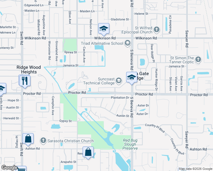 map of restaurants, bars, coffee shops, grocery stores, and more near 4748 South Beneva Road in Sarasota