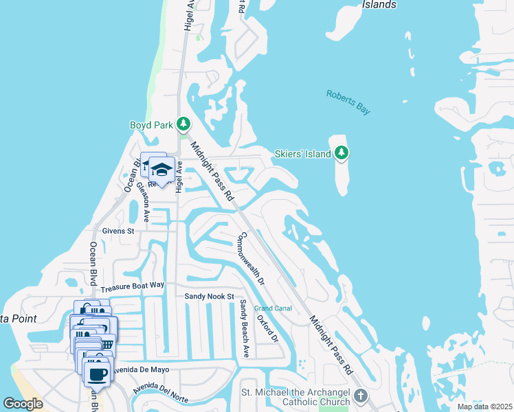 map of restaurants, bars, coffee shops, grocery stores, and more near 765 Tropical Circle in Siesta Key