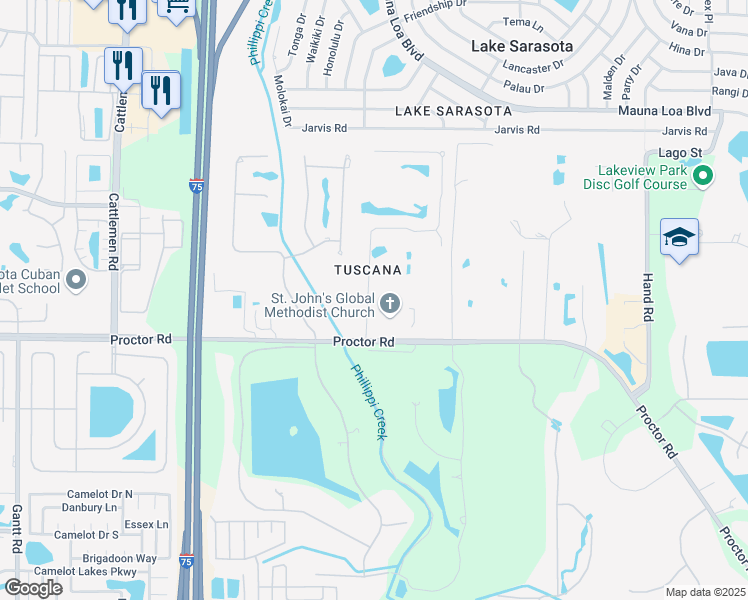 map of restaurants, bars, coffee shops, grocery stores, and more near 4683 Tuscana Drive in Sarasota