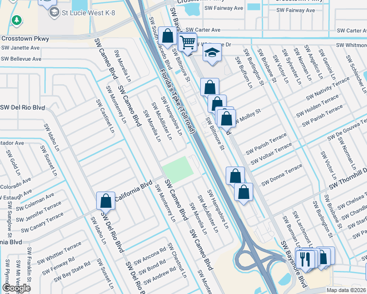 map of restaurants, bars, coffee shops, grocery stores, and more near 726 Southwest Amber Terrace in Port St. Lucie
