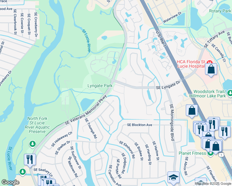 map of restaurants, bars, coffee shops, grocery stores, and more near 1470 Southeast Vesthaven Circle in Port St. Lucie