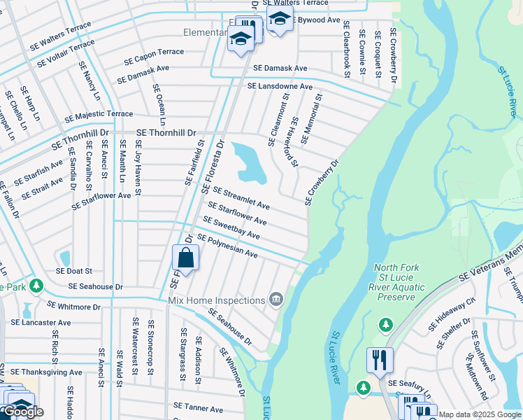 map of restaurants, bars, coffee shops, grocery stores, and more near 807 Southeast Starflower Avenue in Port St. Lucie