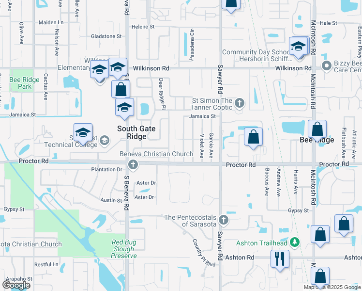 map of restaurants, bars, coffee shops, grocery stores, and more near 4737 Watkins Avenue in Sarasota