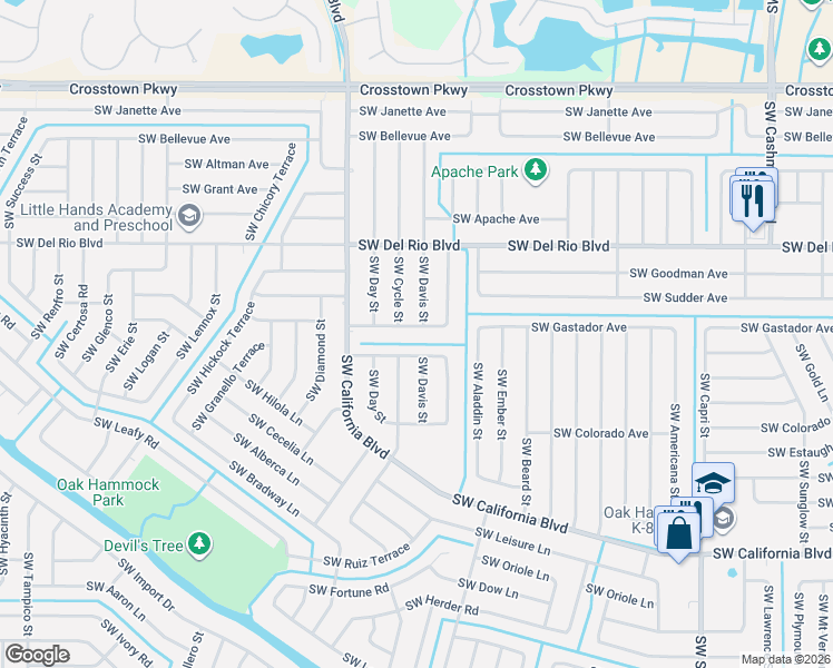 map of restaurants, bars, coffee shops, grocery stores, and more near 1637 Southwest Carillo Avenue in Port St. Lucie
