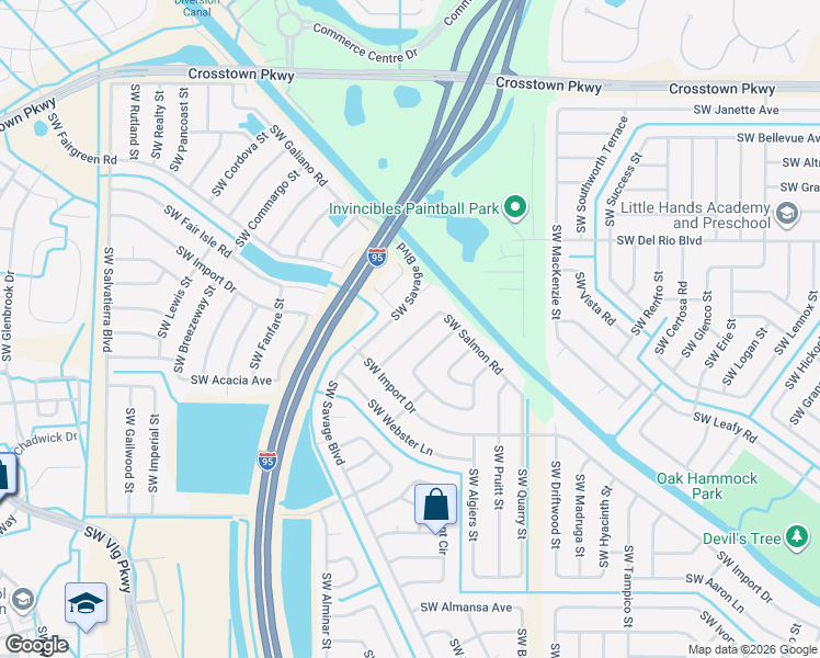 map of restaurants, bars, coffee shops, grocery stores, and more near 2379 Southwest Salmon Road in Port St. Lucie