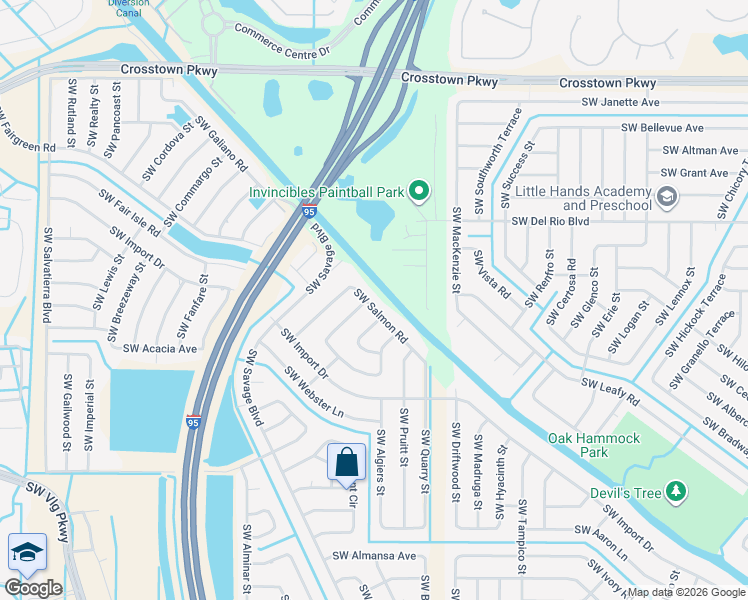 map of restaurants, bars, coffee shops, grocery stores, and more near 2285 Southwest Salmon Road in Port St. Lucie