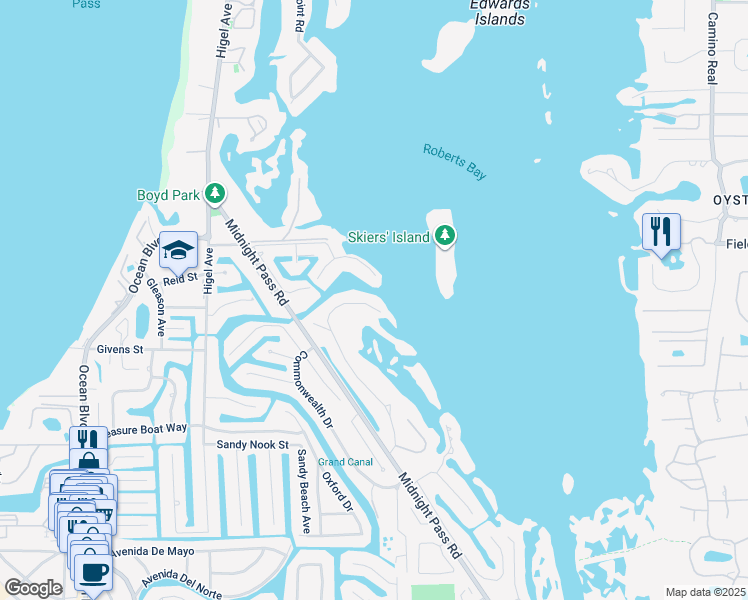map of restaurants, bars, coffee shops, grocery stores, and more near 825 Tropical Cir in Sarasota