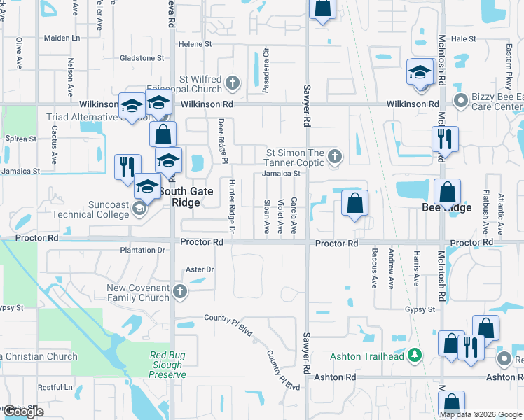 map of restaurants, bars, coffee shops, grocery stores, and more near 4737 Watkins Avenue in Sarasota