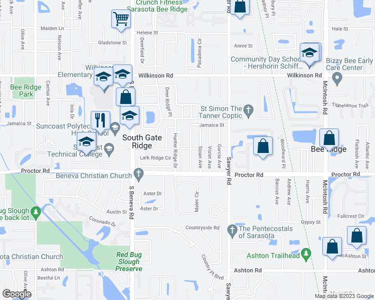 map of restaurants, bars, coffee shops, grocery stores, and more near 4706 Watkins Avenue in Sarasota