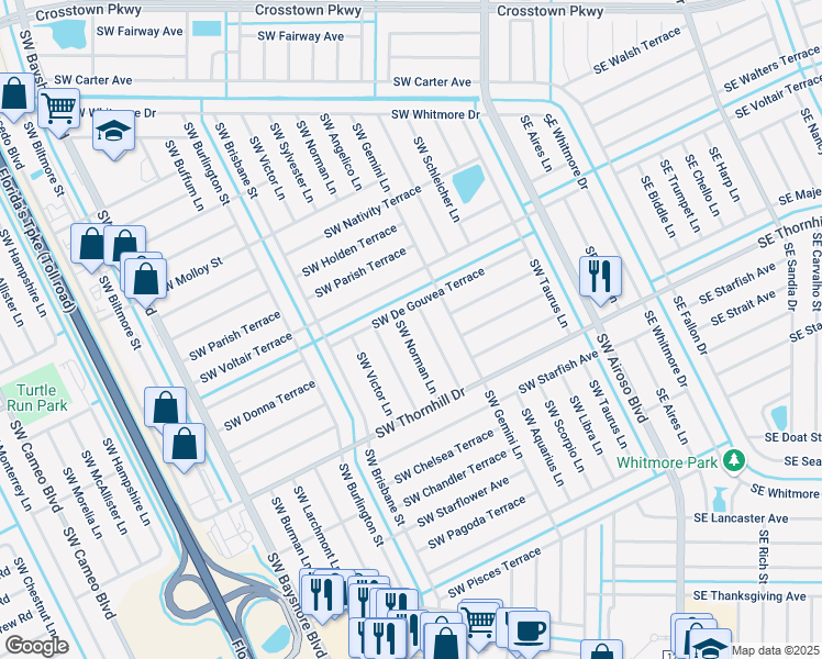 map of restaurants, bars, coffee shops, grocery stores, and more near 1801 Southwest Angelico Lane in Port St. Lucie