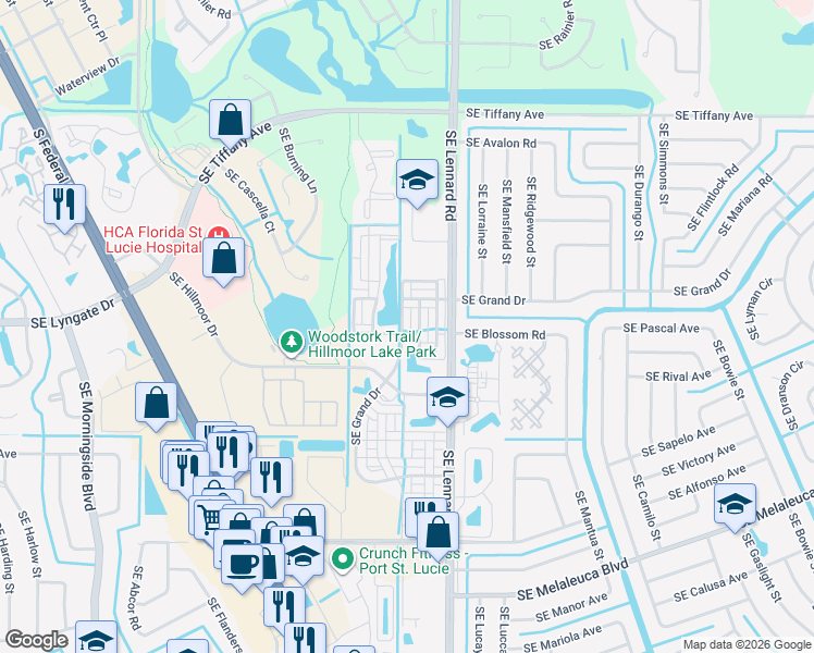 map of restaurants, bars, coffee shops, grocery stores, and more near 2366 Southeast Tavares Drive in Port St. Lucie