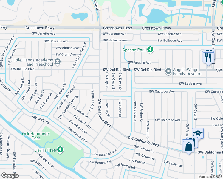 map of restaurants, bars, coffee shops, grocery stores, and more near 1633 Southwest Bascom Avenue in Port St. Lucie