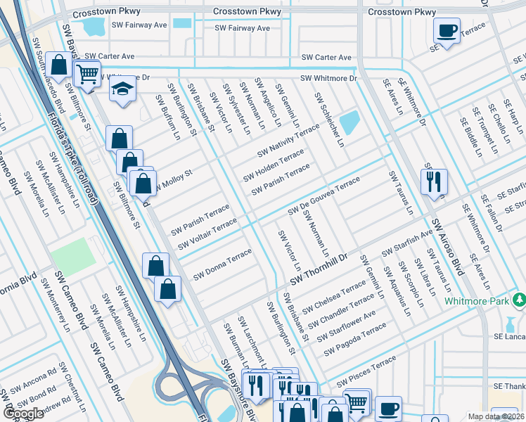 map of restaurants, bars, coffee shops, grocery stores, and more near 254 Southwest Voltair Terrace in Port St. Lucie