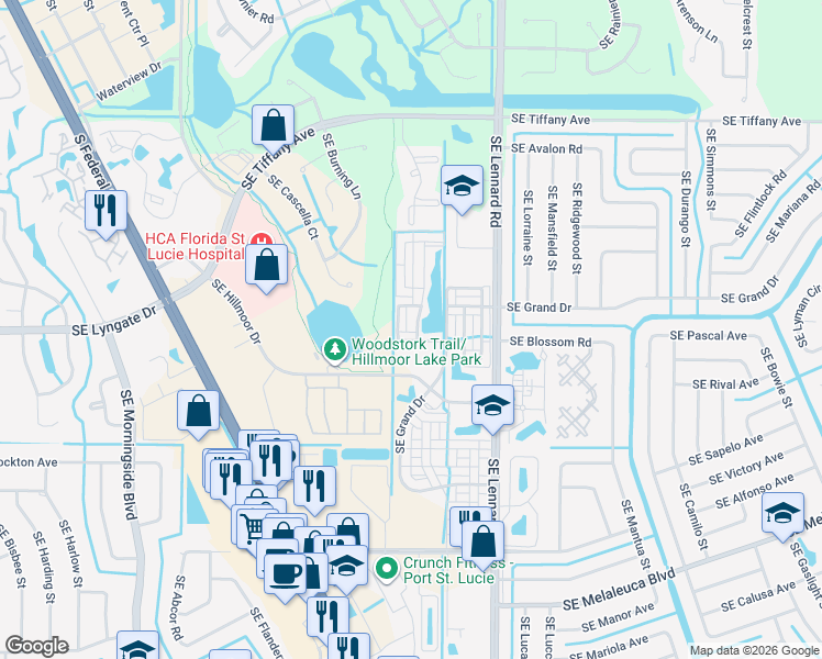 map of restaurants, bars, coffee shops, grocery stores, and more near 2383 Southeast Ruskin Drive in Port St. Lucie
