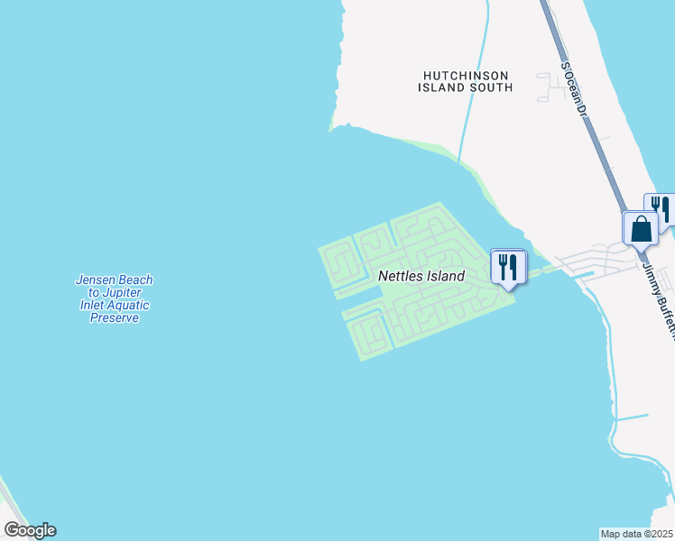 map of restaurants, bars, coffee shops, grocery stores, and more near 64 Nettles Boulevard in Jensen Beach