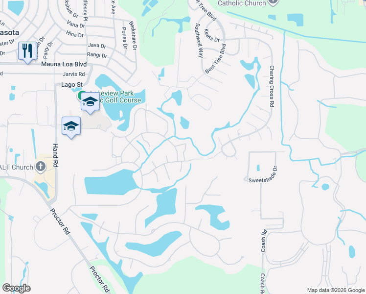 map of restaurants, bars, coffee shops, grocery stores, and more near 4647 Oak Hollow Drive in Sarasota