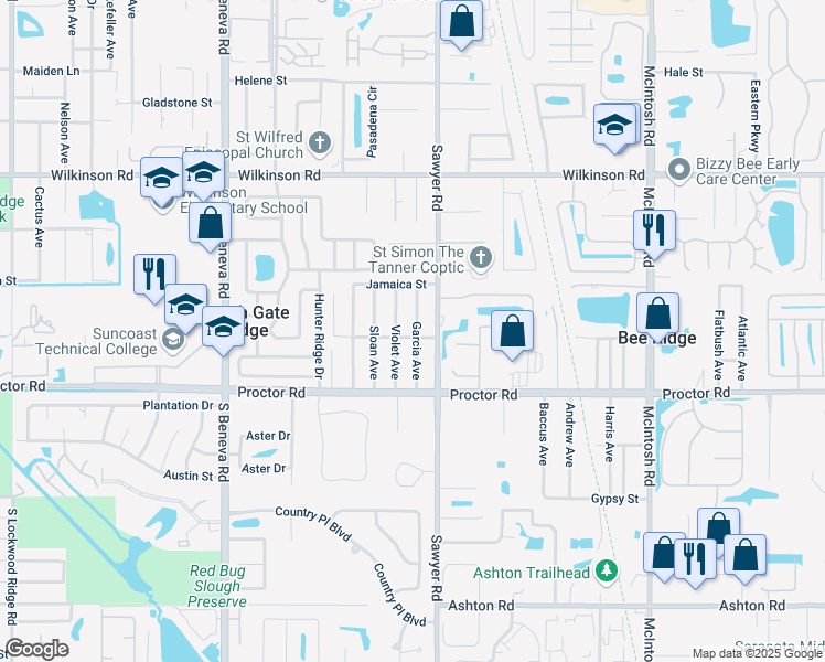 map of restaurants, bars, coffee shops, grocery stores, and more near 4637 Violet Avenue in Sarasota